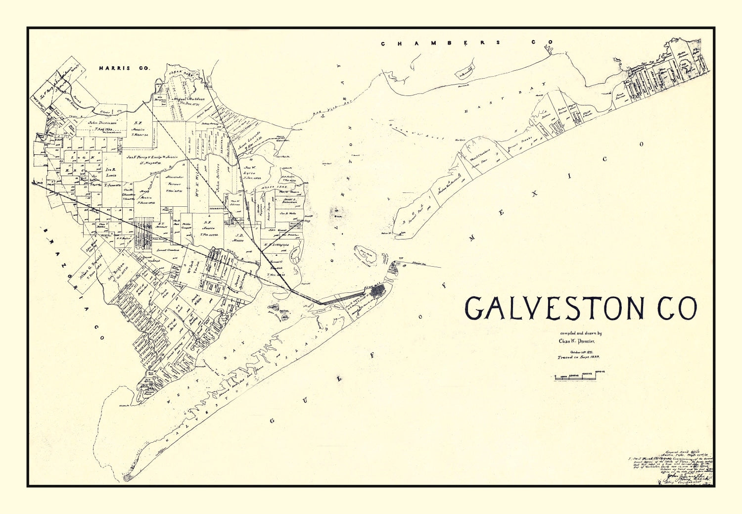 Vintage Map of Galveston County, Texas 1899