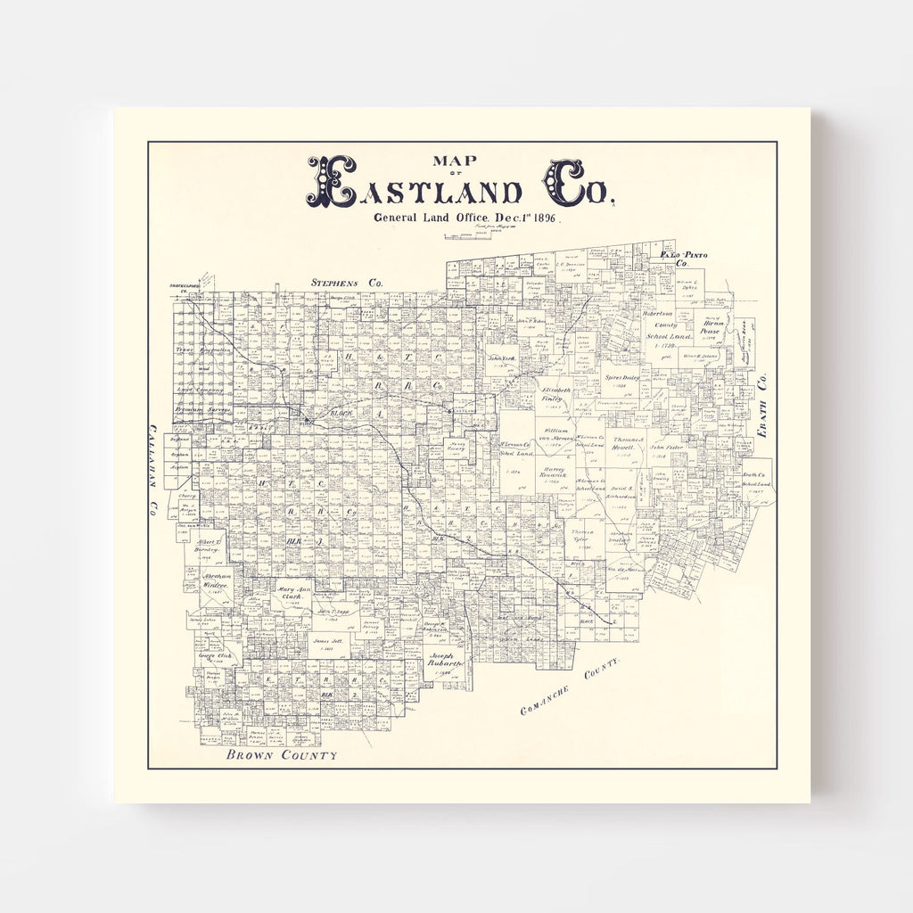 Vintage Map of Eastland County, Texas 1896