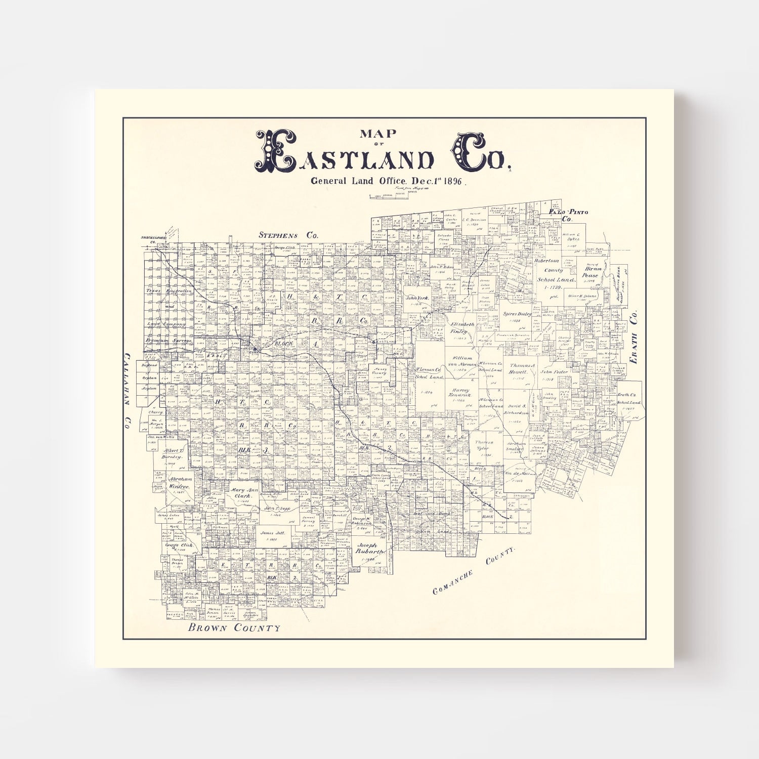 Vintage Map of Eastland County, Texas 1896