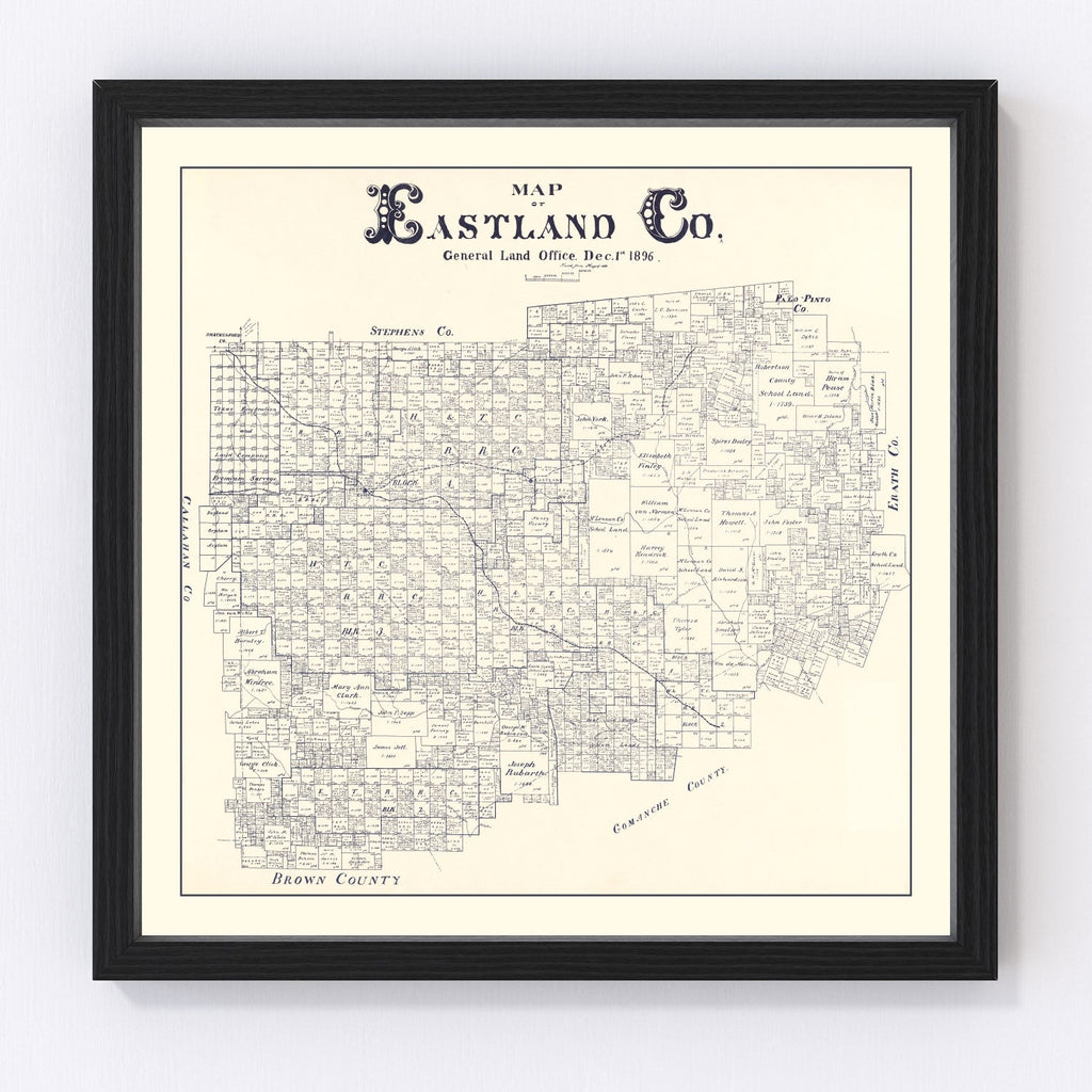 Vintage Map of Eastland County, Texas 1896
