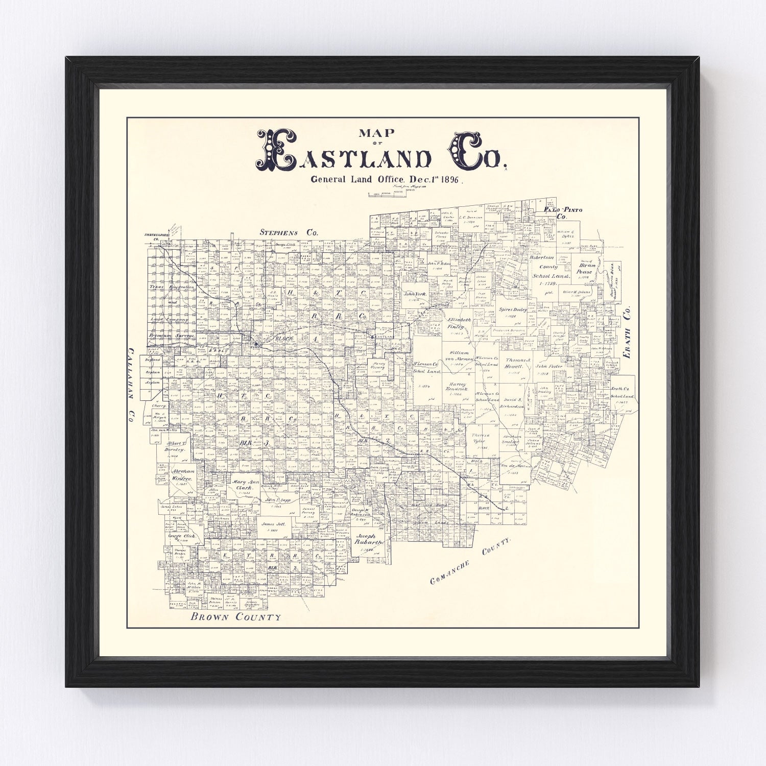 Vintage Map of Eastland County, Texas 1896