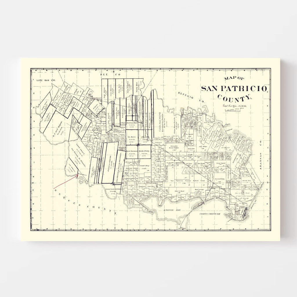 Vintage Map of San Patricio County, Texas 1896