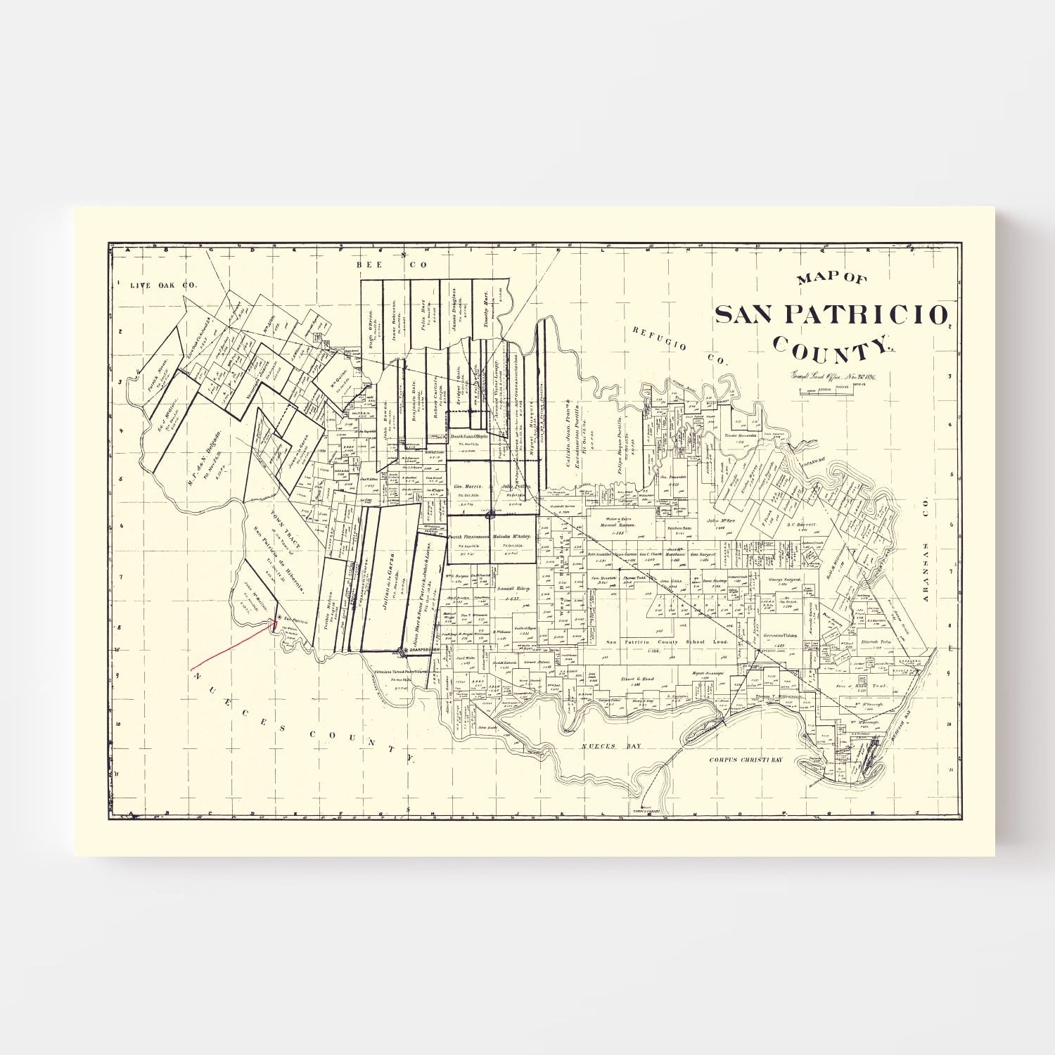 Vintage Map of San Patricio County, Texas 1896