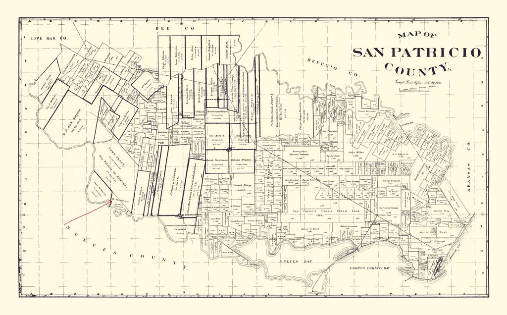 Vintage Map of San Patricio County, Texas 1896