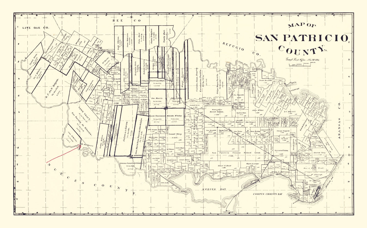 Vintage Map of San Patricio County, Texas 1896