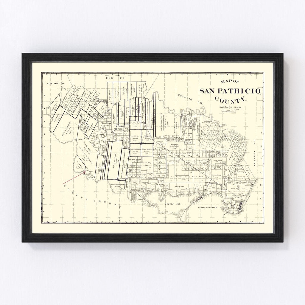Vintage Map of San Patricio County, Texas 1896