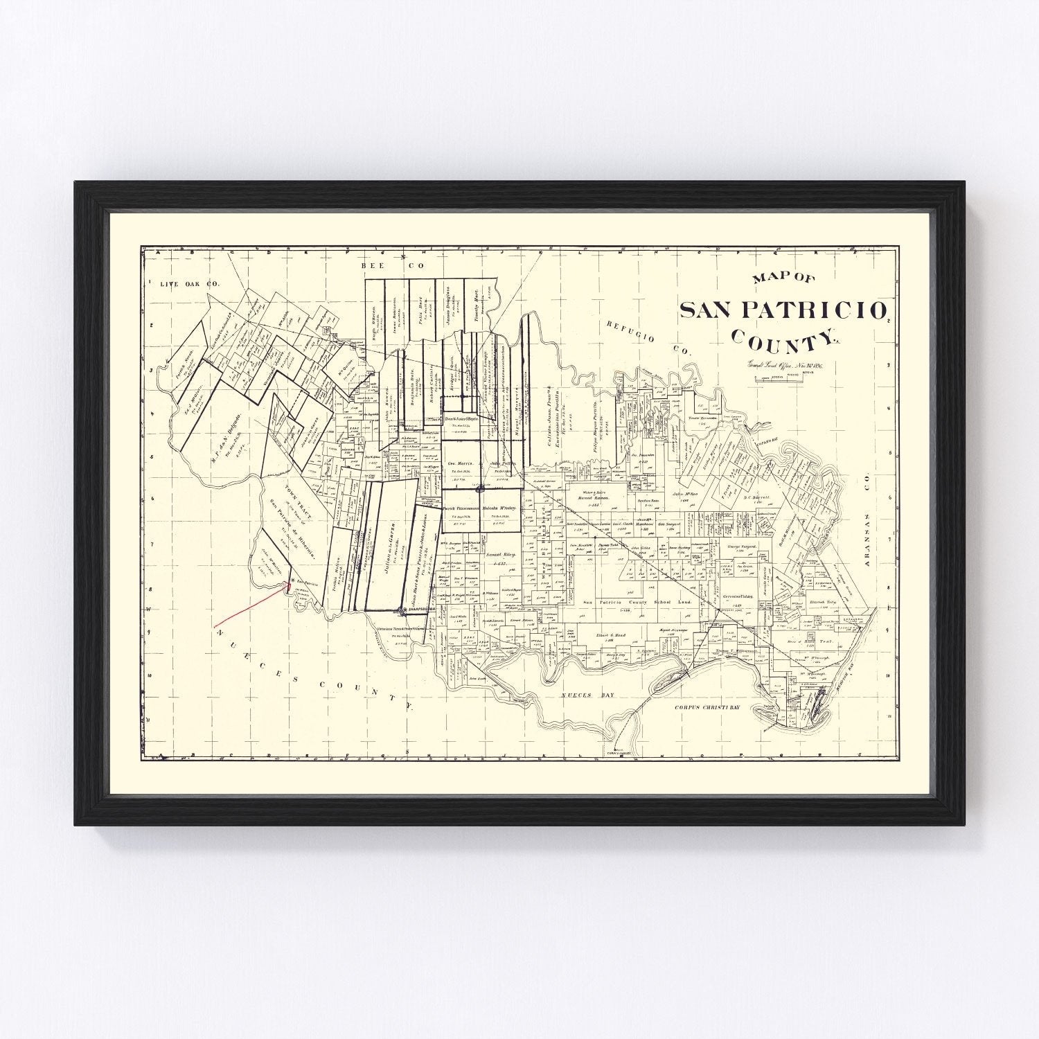 Vintage Map of San Patricio County, Texas 1896