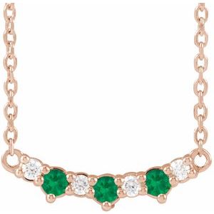 14K Rose Gold Lab-Grown Emerald & .05 CTW Natural Diamond Three-Stone Bar 18" Necklace