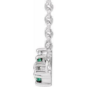 14K White Gold Lab-Grown Emerald & .05 CTW Natural Diamond Three-Stone Bar 18" Necklace