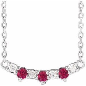 Platinum Lab-Grown Ruby & .05 CTW Natural Diamond Three-Stone Bar 18" Necklace