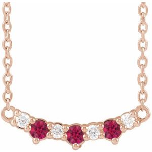 14K Rose Gold Lab-Grown Ruby & .05 CTW Natural Diamond Three-Stone Bar 18" Necklace
