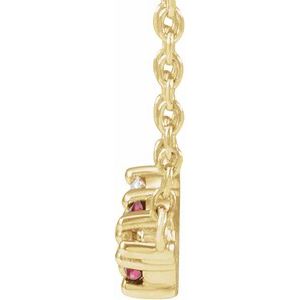 14K Yellow Gold Lab-Grown Ruby & .05 CTW Natural Diamond Three-Stone Bar 18" Necklace