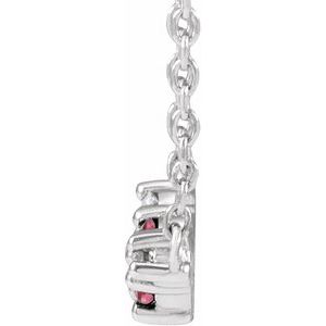 Platinum Lab-Grown Ruby & .05 CTW Natural Diamond Three-Stone Bar 18" Necklace