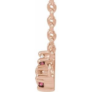 14K Rose Gold Lab-Grown Ruby & .05 CTW Natural Diamond Three-Stone Bar 18" Necklace