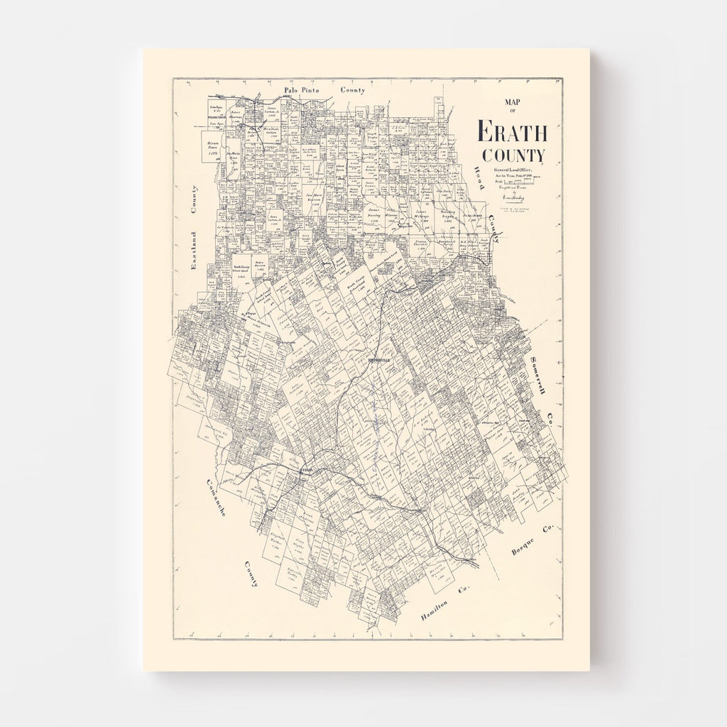 Vintage Map of Erath County, Texas 1896