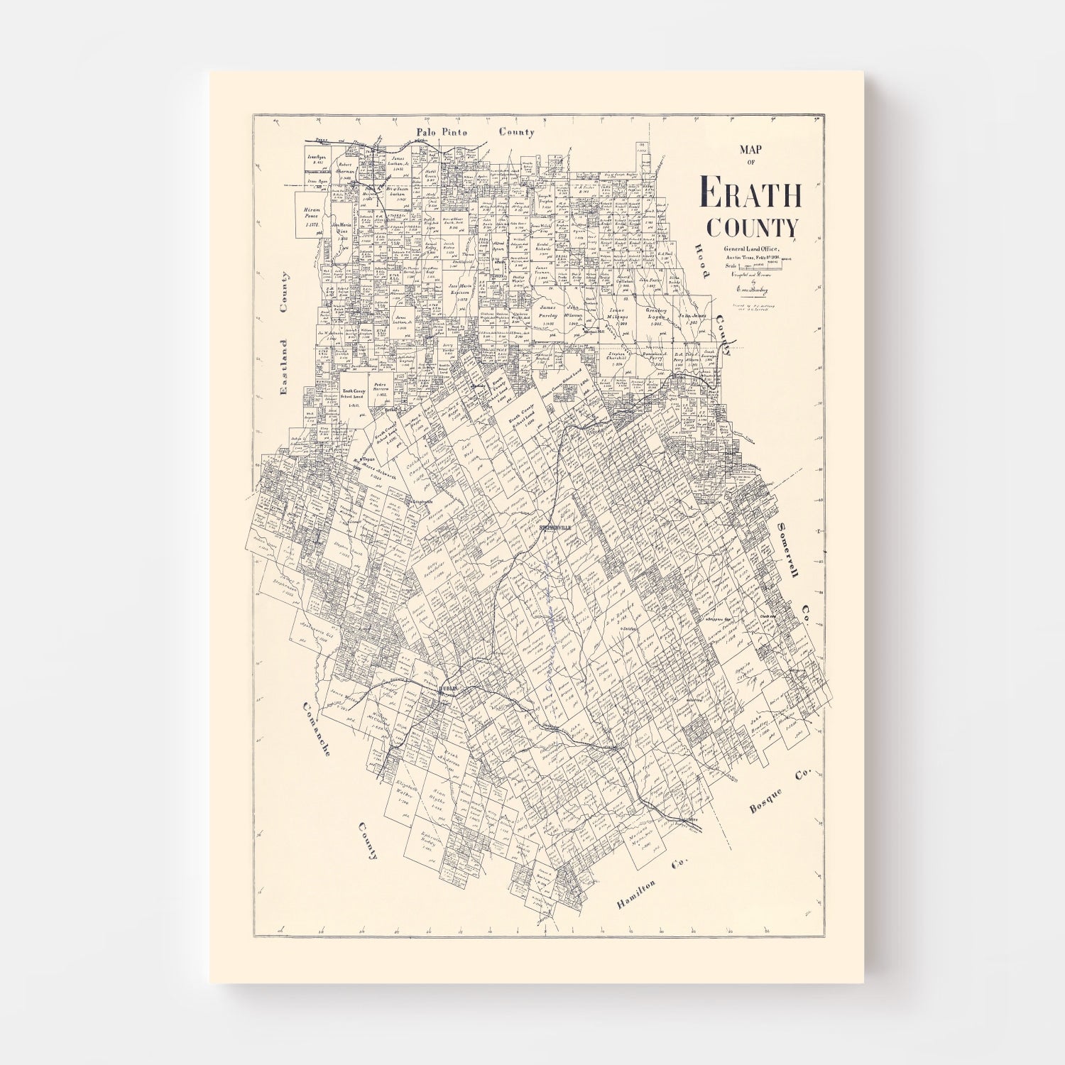 Vintage Map of Erath County, Texas 1896