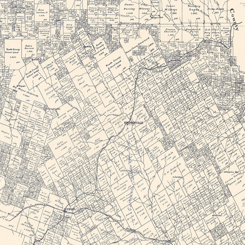 Vintage Map of Erath County, Texas 1896
