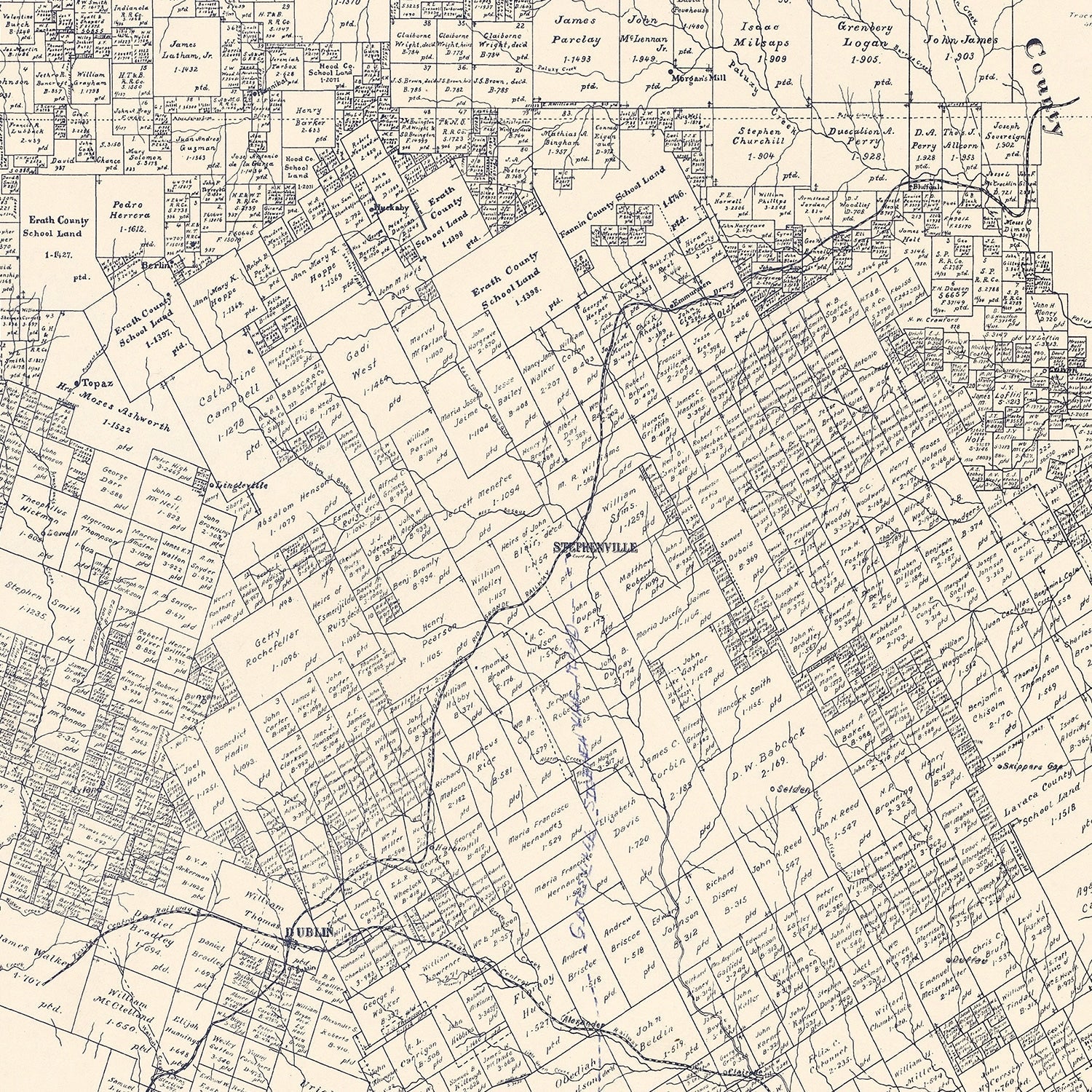 Vintage Map of Erath County, Texas 1896