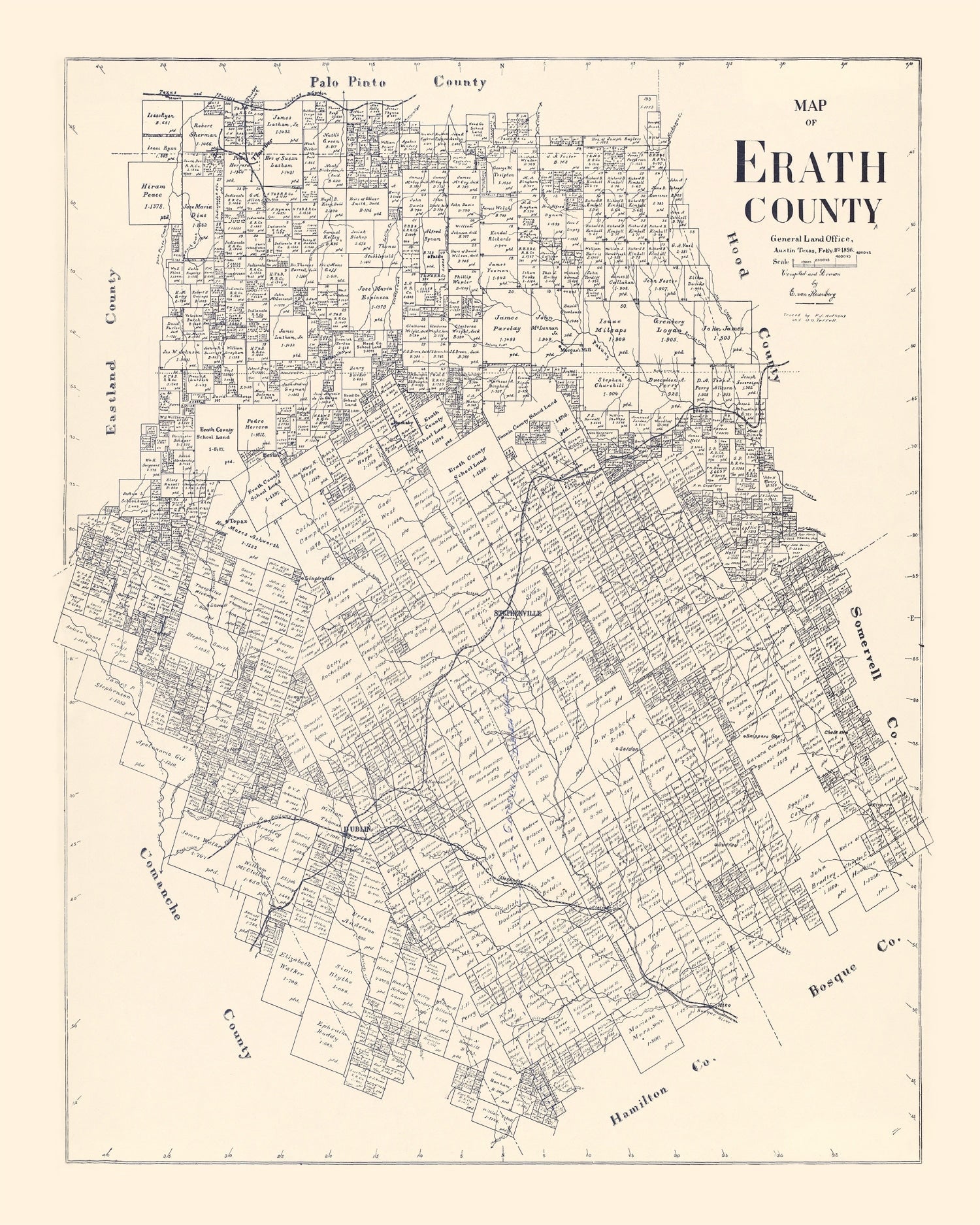 Vintage Map of Erath County, Texas 1896