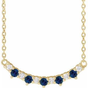 14K Yellow Gold Lab-Grown Blue Sapphire & .08 CTW Natural Diamond Five-Stone Bar 18" Necklace