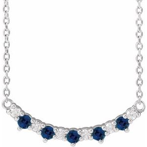 14K White Gold Lab-Grown Blue Sapphire & .08 CTW Natural Diamond Five-Stone Bar 18" Necklace
