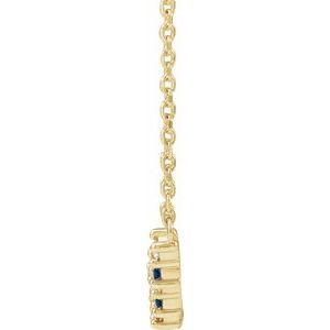 14K Yellow Gold Lab-Grown Blue Sapphire & .08 CTW Natural Diamond Five-Stone Bar 18" Necklace