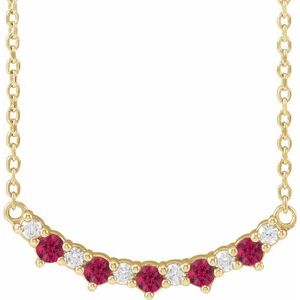14K Yellow Gold Lab-Grown Ruby & .08 CTW Natural Diamond Five-Stone Bar 18" Necklace