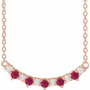 14K Rose Gold Lab-Grown Ruby & .08 CTW Natural Diamond Five-Stone Bar 18" Necklace