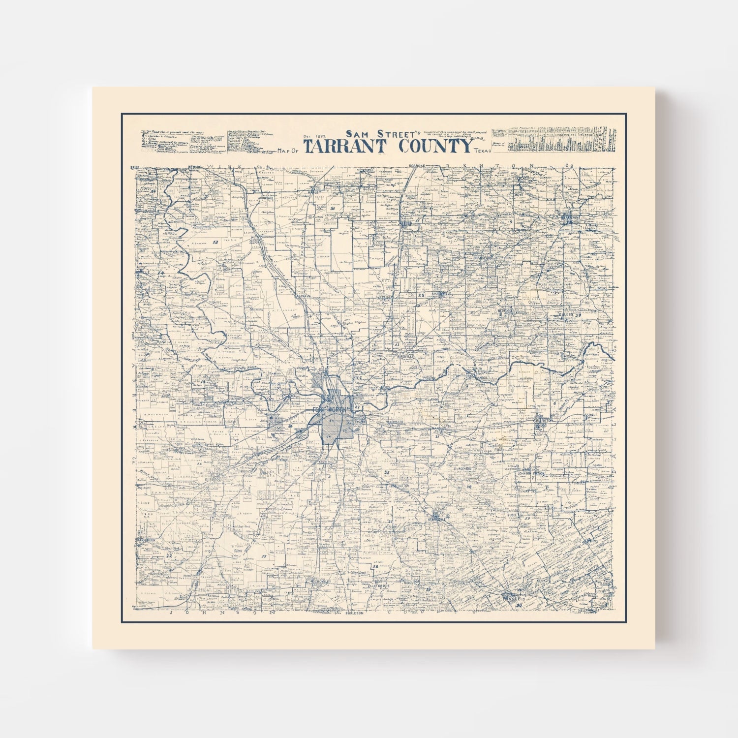 Vintage Map of Tarrant County, Texas 1895