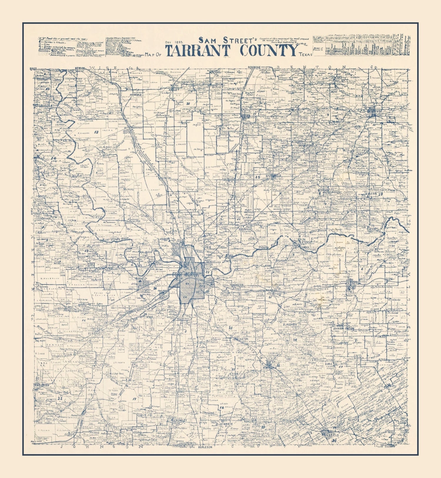 Vintage Map of Tarrant County, Texas 1895
