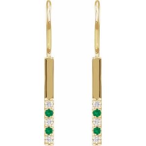 14K Yellow Gold Natural Emerald & .08 CTW Natural Diamond Bar Earrings – image 2