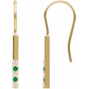 14K Yellow Gold Natural Emerald & .08 CTW Natural Diamond Bar Earrings