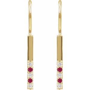 14K Yellow Gold Natural Ruby & .08 CTW Natural Diamond Bar Earrings – image 2