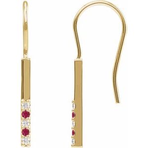 14K Yellow Gold Natural Ruby & .08 CTW Natural Diamond Bar Earrings