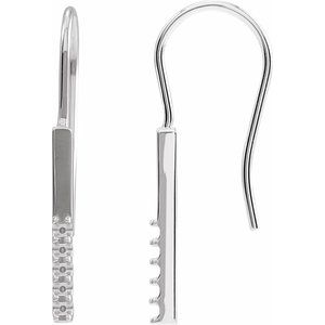 Platinum 1.7 mm Round 17 mm Accented Bar Earring
