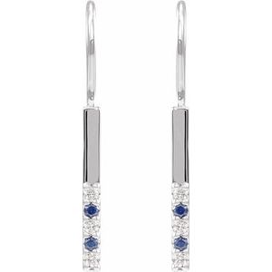 Platinum Natural Blue Sapphire & .08 CTW Natural Diamond Bar Earrings – image 2