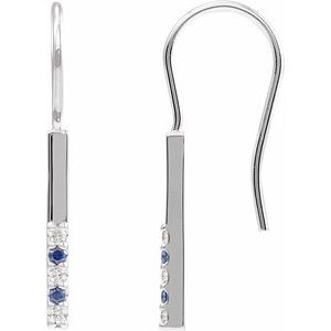 Platinum Natural Blue Sapphire & .08 CTW Natural Diamond Bar Earrings