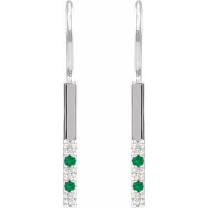 Platinum Natural Emerald & .08 CTW Natural Diamond Bar Earrings – image 2