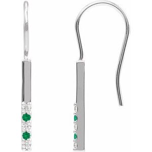 Platinum Natural Emerald & .08 CTW Natural Diamond Bar Earrings