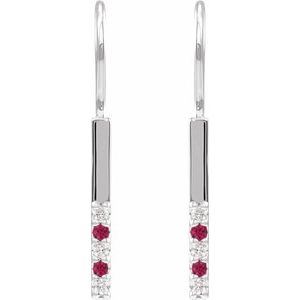 Platinum Natural Ruby & .08 CTW Natural Diamond Bar Earrings