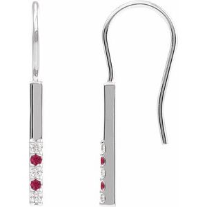 Platinum Natural Ruby & .08 CTW Natural Diamond Bar Earrings