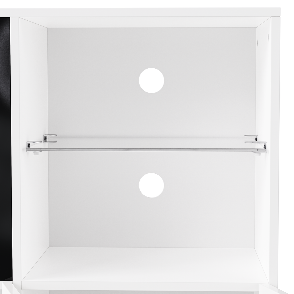ON-TREND High Gloss TV Stand with LED Lights, Modern Sideboard with Large Storage Cabinet, Media Console with Tempered Glass Shelves for TVs up to 75', Living Room, White, 67'Wx13.7'D