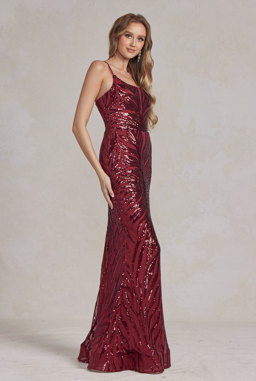 Intricate Sequins Embellished One Shoulder Stunning Dress w/ Mermaid Cut NXR1204