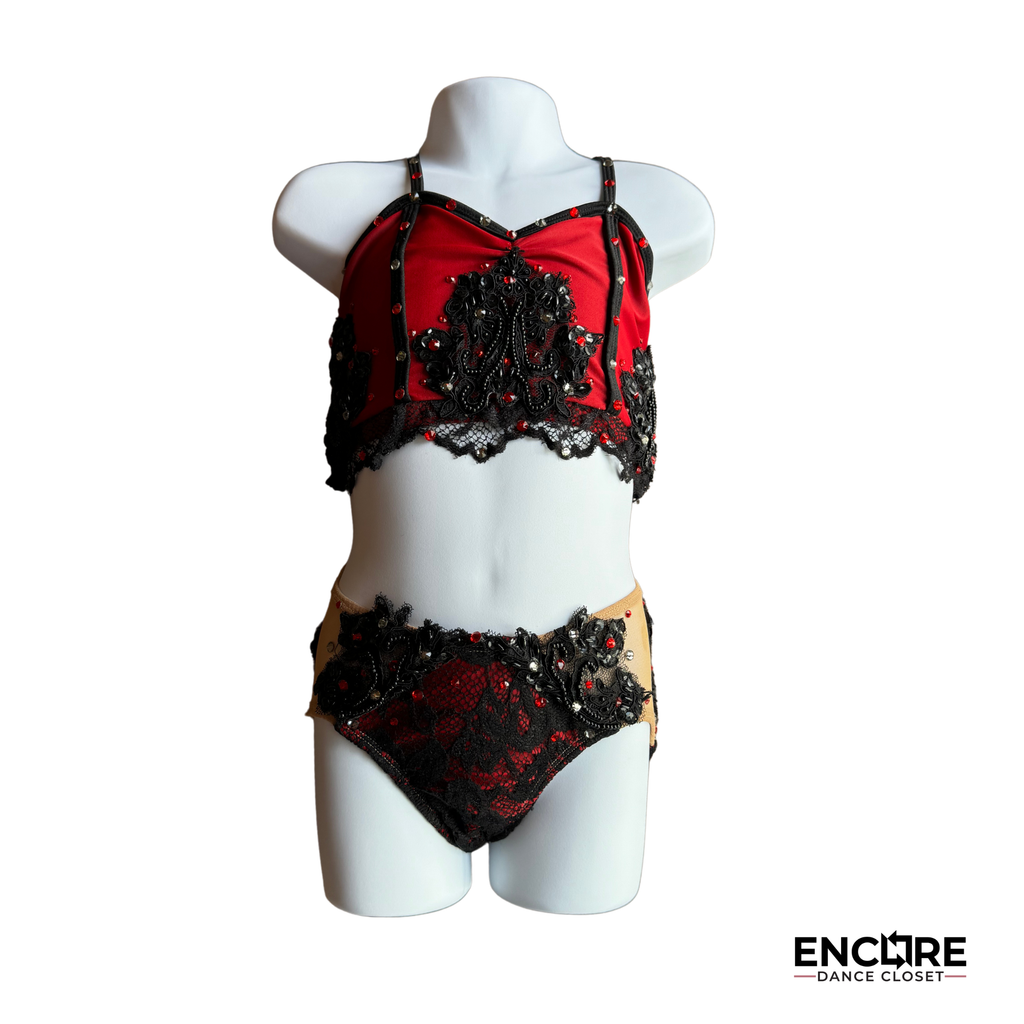 Fiery Flamenco-Inspired Two-Piece with Skirt