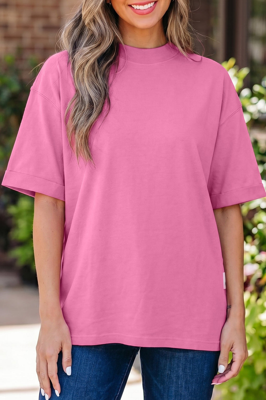 Oversized Solid Color High Neck Tee