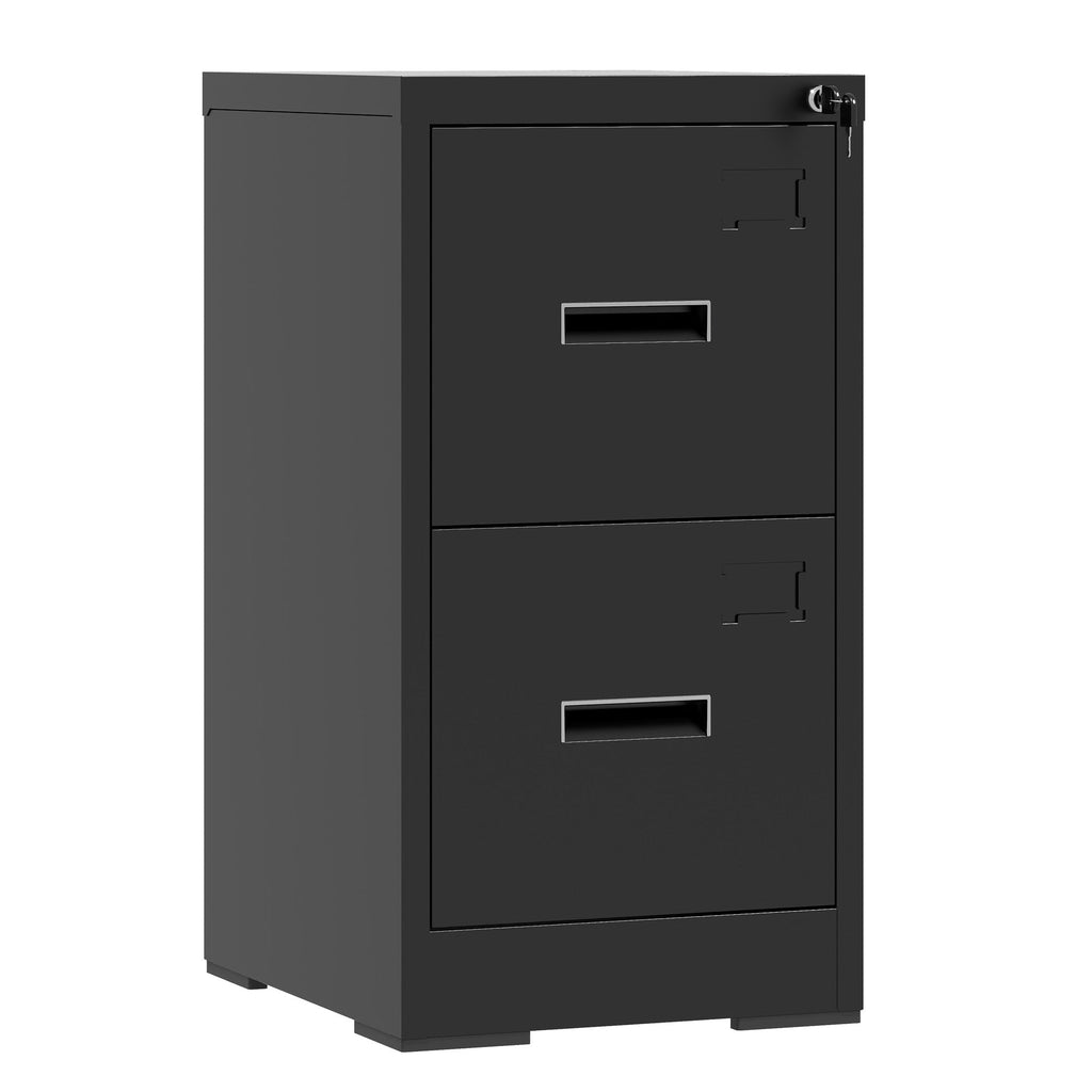 Modern Black 2 Drawer Metal Vertical File Cabinet with Lock and Card Slot for Office and Home Use