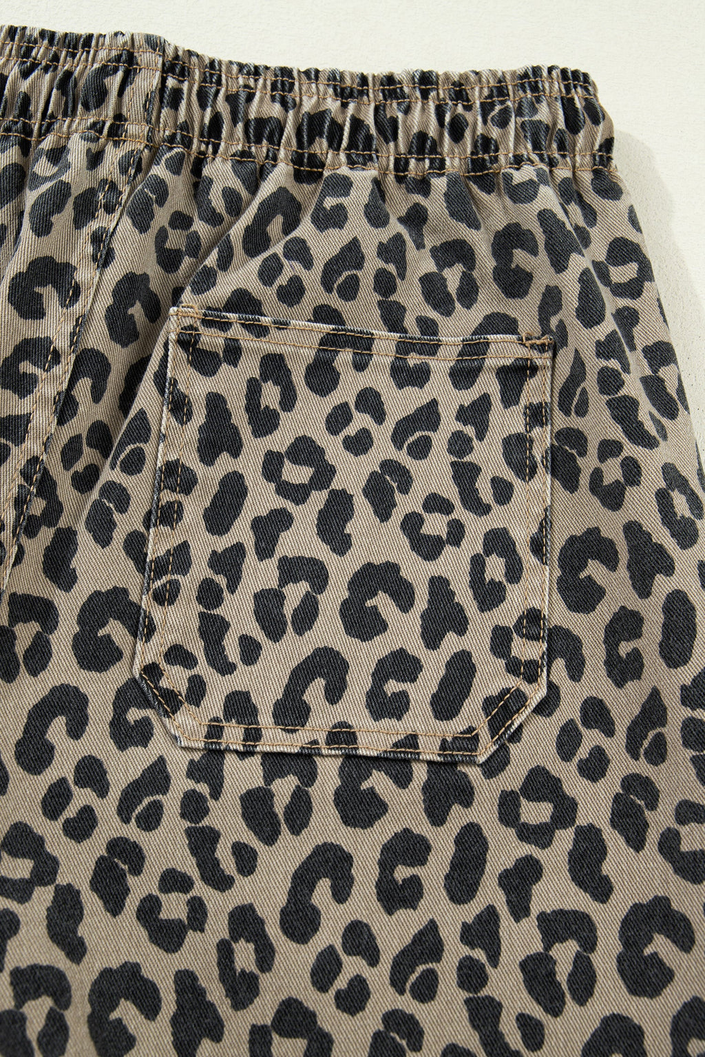 Leopard Denim Drawstring Elastic Waist Loose Pants