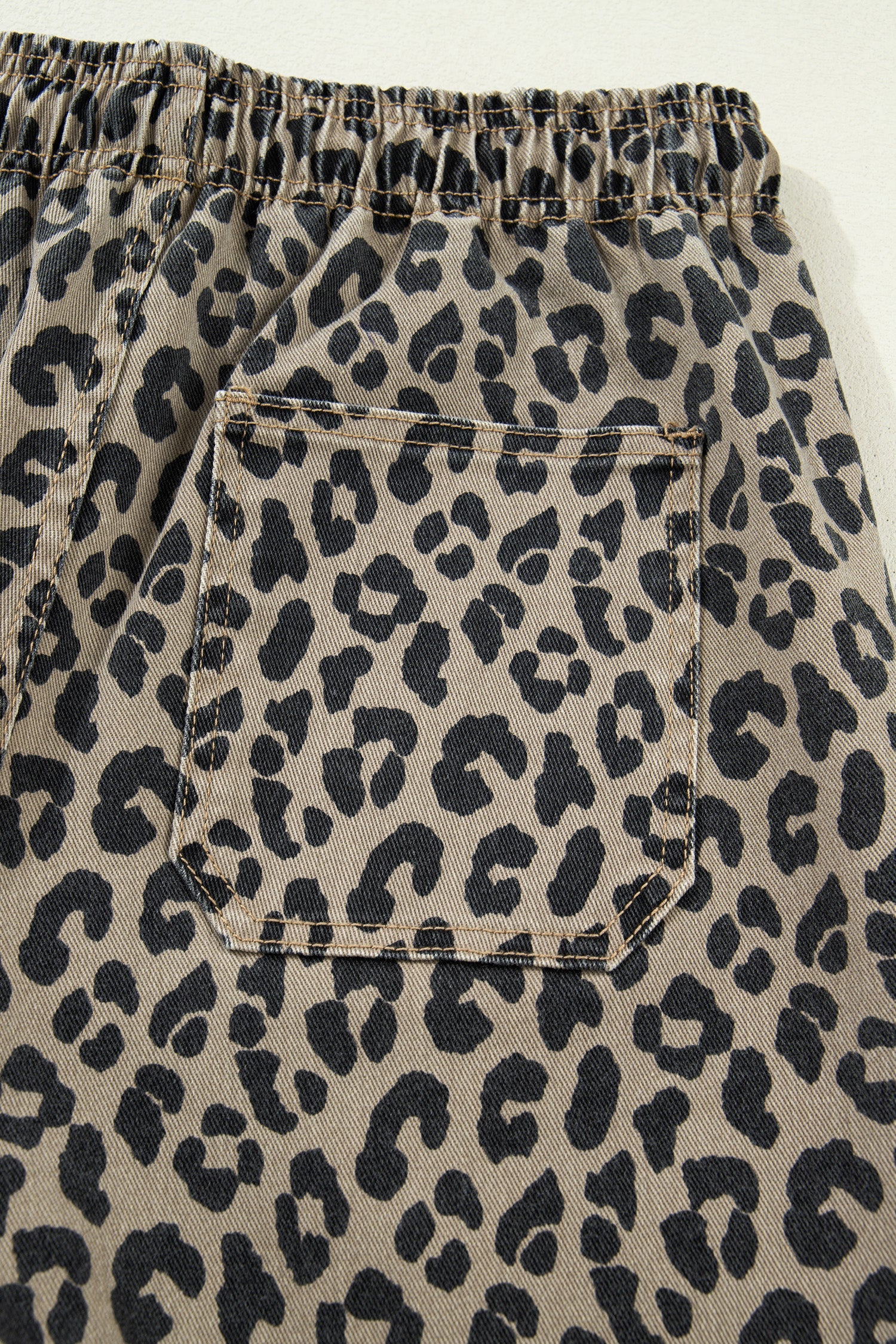 Leopard Denim Drawstring Elastic Waist Loose Pants