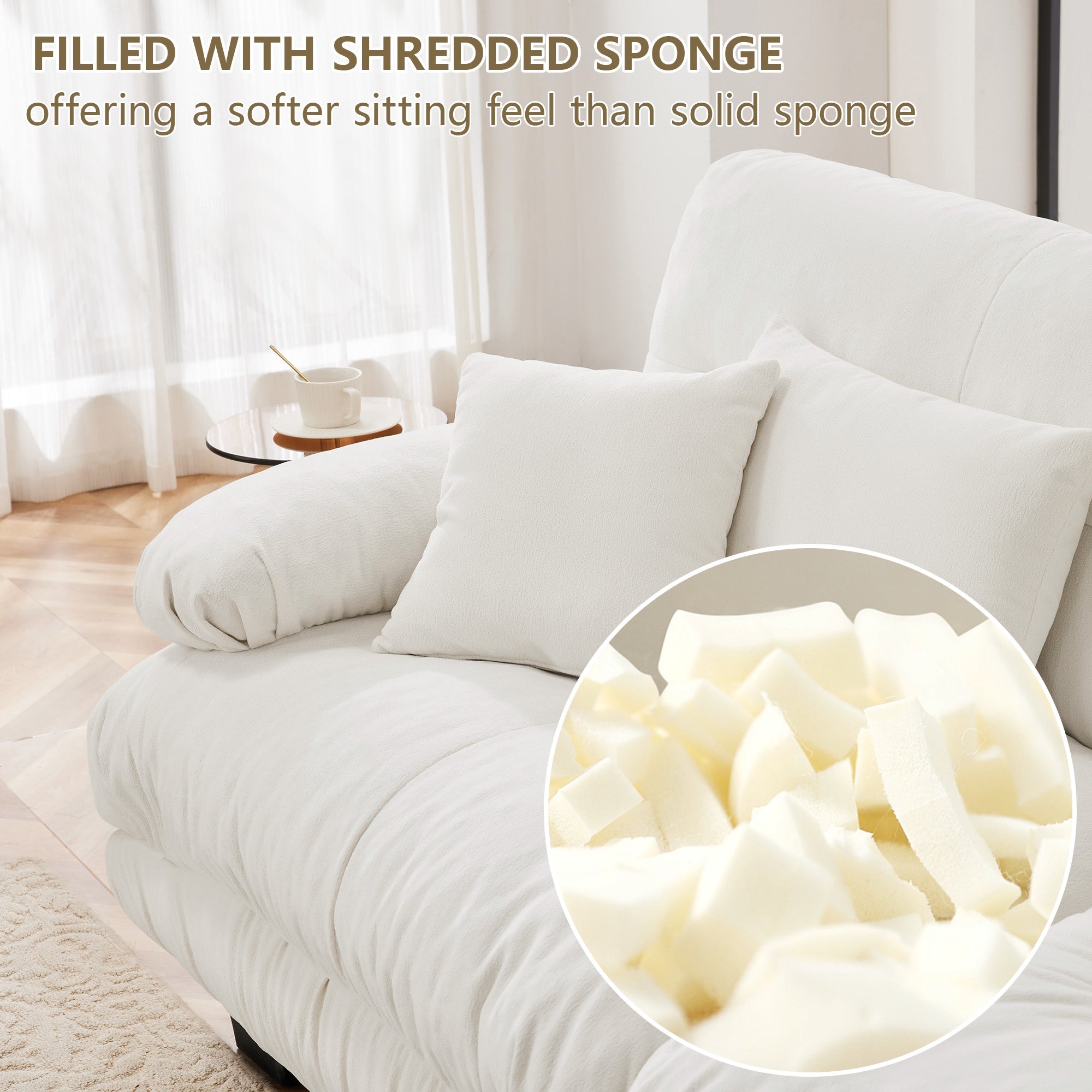 Luxury Modular Sectional Sofa Couch,Oversized L Shaped Cloud Couch for Living Room,Deep Seat Sofa Couch with Convertible Ottoman,Chenille White