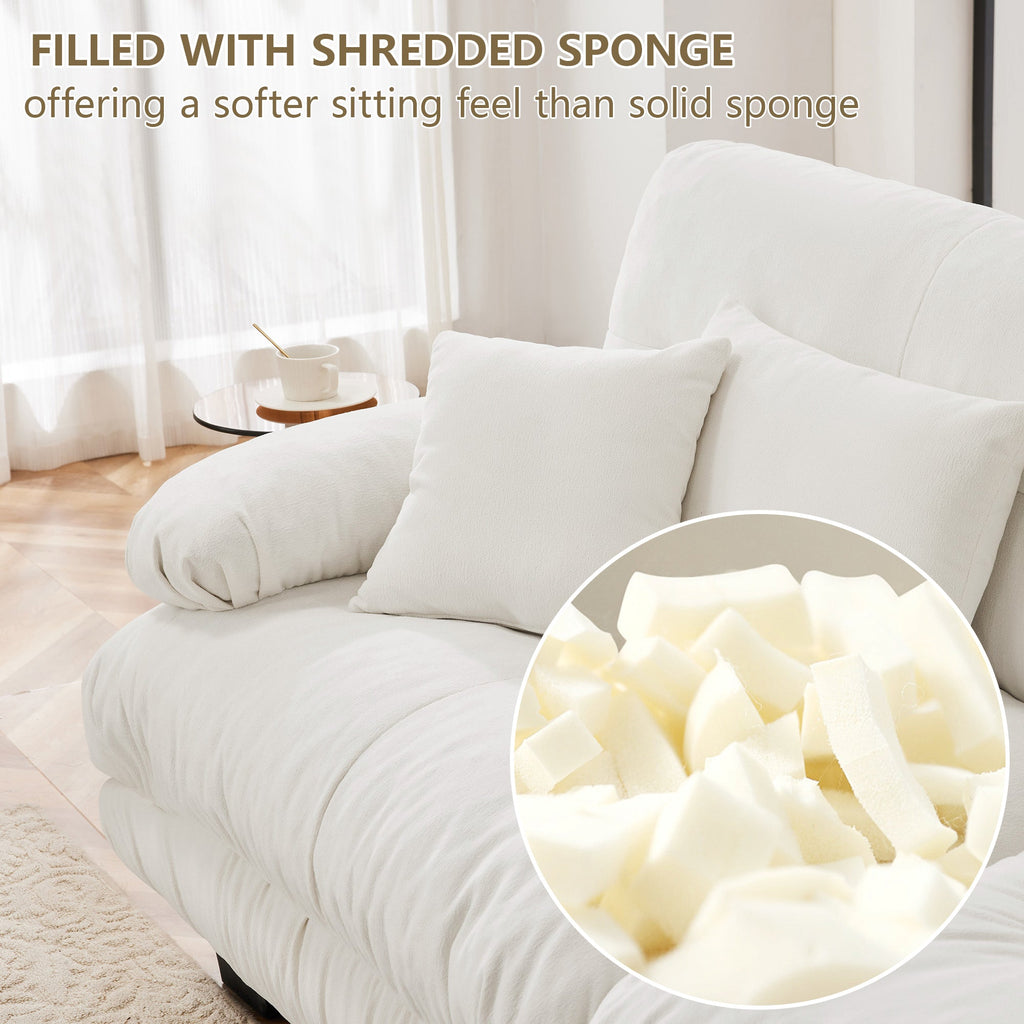 Cloud Couch 2 Seater Sofa for Living Room, Chenille 2 - Seat sofa with 2 Lumbar pillows and 2 throw pillows,Chenille White